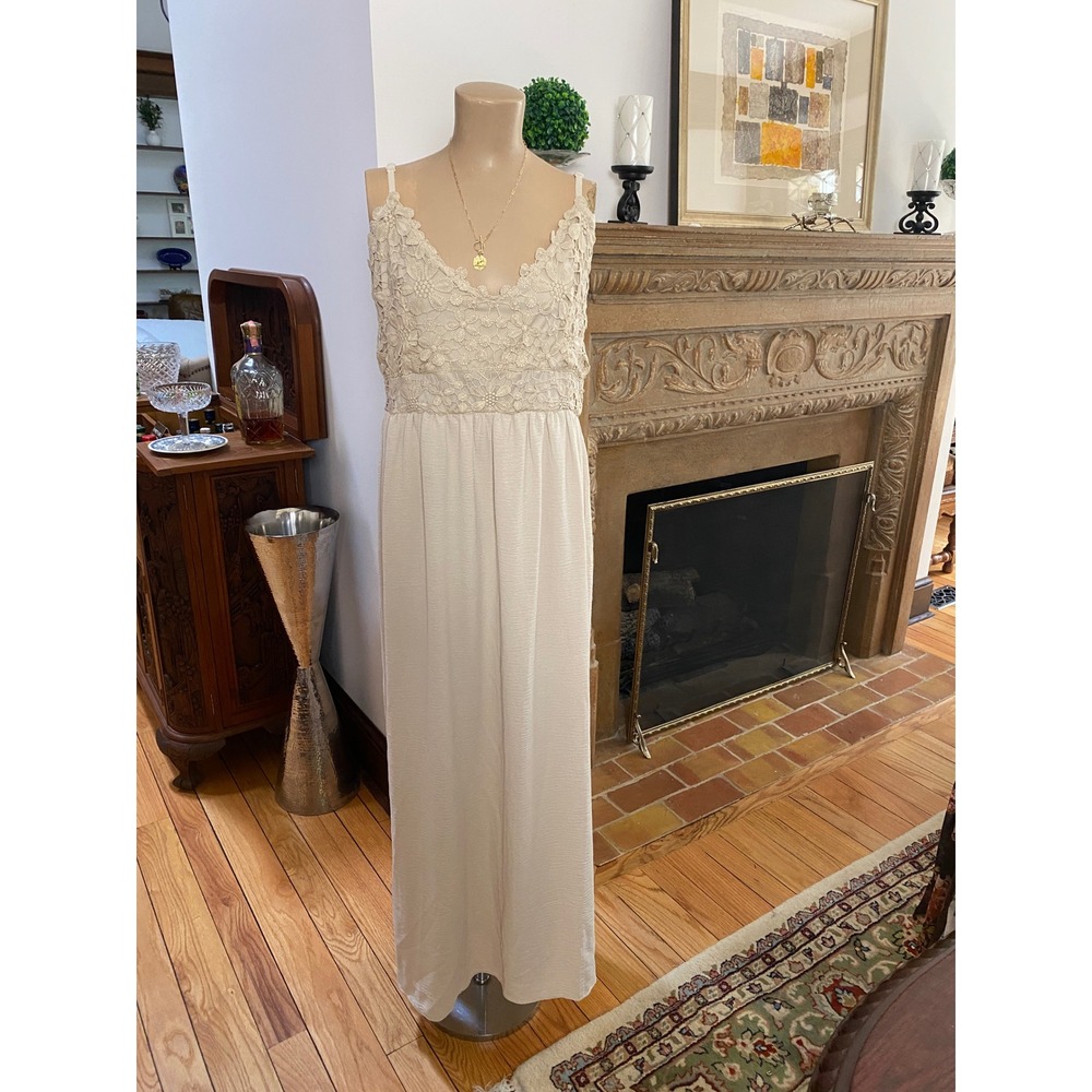 Derek Heart Cream Floral Crochet Lace Maxi Dress Plus 3X Smocked